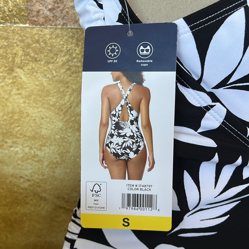 NEW Lands’ End One-Piece Women’s Black/White Floral Swimsuit UPF 50, Size Small - Picture 6 of 6